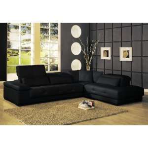    CR Bella Black Modern Leather Sectional Sofa