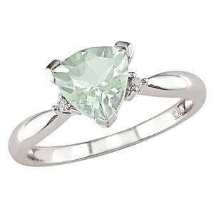  10K White Gold .01 ctw Diamond and Green Amethyst Ring 