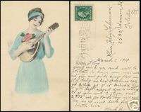 1913 SCHLESINGER BROS Vintage Postcard Woman Instrument  