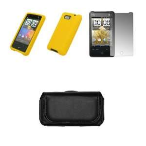  HTC Aria Black Leather Carrying Case + Yellow Case Cover 