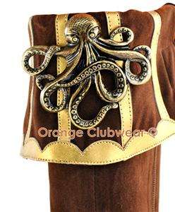 PLEASER Womens Retro Steampunk Octopus Knee High Velvet Costume Shoes 