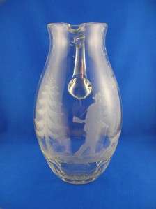 Engraved Queen Lace Crystal Pitcher~Hunter & Dog~Germany  