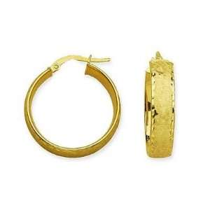  14kt Yellow Gold Textured Euro Hoop Earrings Jewelry