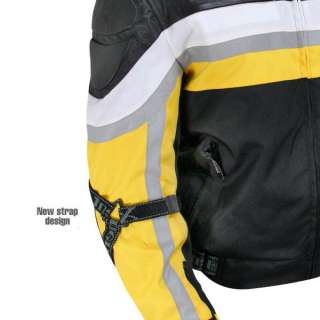 Mens Armored Black&Yellow Fabric and Leather Jacket with Kevlar 