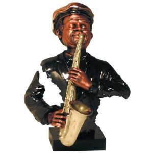  Jazz Saxophonist with Music Notes Statue   Dark Copper 