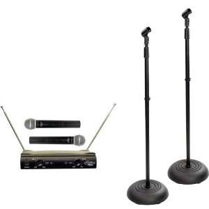   Pair of Compact Base Black Microphone Stands Musical Instruments