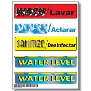  Wash, Rinse, Sanitize & Water Level Permanent Sink Labels 