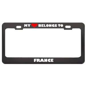 My Heart Belongs To France Country Flag Metal License Plate Frame 
