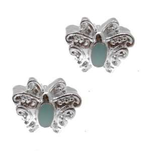  Acosta Beads   Pair of Aqua Blue Enamel Butterfly Spacers 