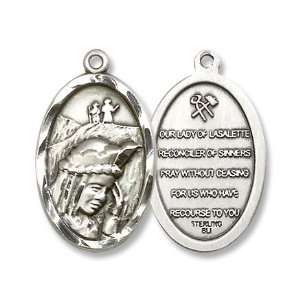 Sterling Silver Our Lady of La Salette Medal Pendant with 18 Sterling 