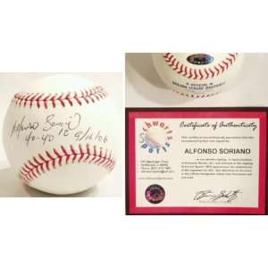  Alfonso Soriano Signed MLB Baseball w/40/40 & 9 16 06 