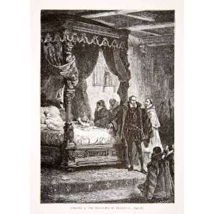 1875 Woodcut Alphonse Neuville Coligny Deathbed Francis II Mary Stuart 