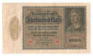 Germany 10000 Mark 19.1.1922 VF CRISP Banknote P 71  