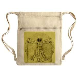  Messenger Bag Sack Pack Khaki Vitruvian Man by Da Vinci 
