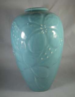Beautiful Aqua Raised Flower Rookwood Pottery Vase  
