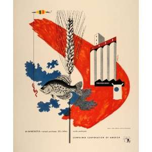  1948 CCA Art John Atherton Minnesota Fish Wheat Print 
