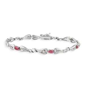  Sterling Silver Genuine Ruby and Diamond Accent Heart Link 