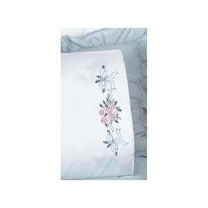   Bows Stamped Embroidery Standard Size Pillowcase Pair