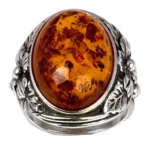  Baltic Amber Sterling Silver Grapevine Ring Cabochon Size 
