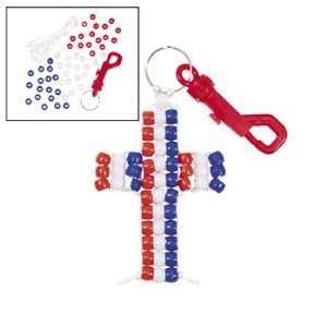  Patriotic Beaded Cross Key Chain Clips   Craft Kits 