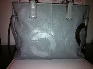 NWT COACH Chelsea Inlaid Leather Charlie Tote Grey/Metallic Silver Sig 