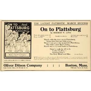   Ad On to Plattsburg Herbert W Lowe Oliver Ditson   Original Print Ad