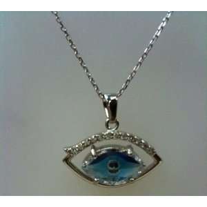  Silver & Cz Evil Eye Pendant with a 18 Silver Chain 