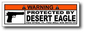 Protected By Desert Eagle Sticker Decal 50 Caliber Cal  
