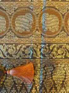 THAI SILK ELEPHANT BED COVER KING/QUEEN SIZE GOLDEN BRW  