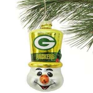  Green Bay Packers Top Hat Snowman Blown Glass Ornament 