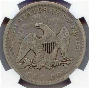 1872 Seated Liberty Dollar NGC VF Details Countermarked Graffiti Wm. E 