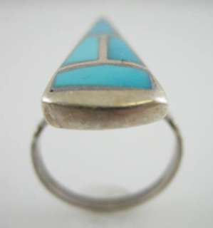 DESIGNER SS Inlaid Turquoise Triangle Ring 5.75  