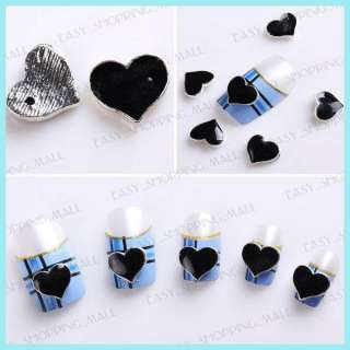 10 x Fashion Black Alloy 3D * Heart * Nail Art Beads DIY Phone 