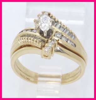 14kyg 2pc Marquise Round & Baguette Diamond Wedding Ring .69ct 