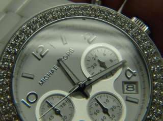 Michael Kors Womens White Ceramic Glitz Chronograph Bracelet Watch 