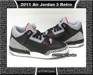 2011 Nike Air Jordan 3 Retro GS Black Cement Red White US 4Y Kids 