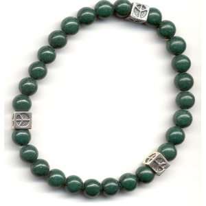  Jade Stretch Bracelet with Sterling Peace Block Beads 