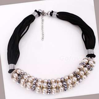 Fashion Luxury Wide Pearl Glass Beads Bib choker Necklace women New 