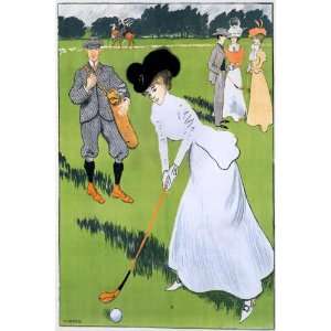  GIRL GOLF PLAYER WHITE DRESS SMALL VINTAGE POSTER REPRO 