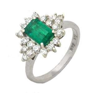  1.74 Ct Emerald & Diamond Antique Style Cocktail Ring 14k 