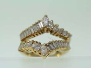   Gold 1.40ct Marquise & Baguette Diamond Ring Guard Wrap Size 4  