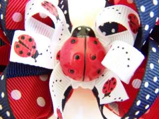 NEW RED & NAVY LADYBUG bOuTiQuE Piggie Hair Bows  