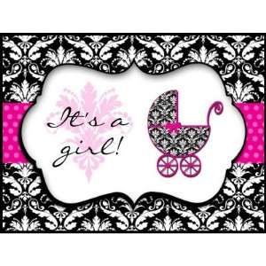  Chic Pink Polka Dot Damask Baby Shower Stamps Office 