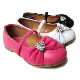 Baby Toddler Girls Heart Jewel Bow Round Front Mary Jane Ballet Flats 