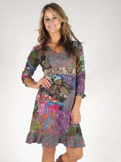 Fair Trade Boho Patchwork Mini Dress S M L Hippy Gypsey Long Sleeve 