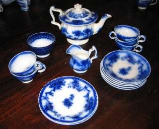 Antique Flow Blue Childs toy tea set  