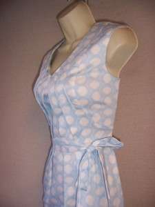   Blue White Cotton Spandex Belted V neck Versatile Dress 10 NWT  