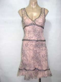 BCBG MaxAzria Womens Pink Black Lace 100% Silk Sleeveless Dress Size 6 