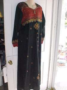 VTG 70s Hippie Boho INDIA Cotton Ethnic Caftan Dress sz M  