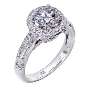  14K White Gold Round Cut Diamond Engagement Ring (2 carats 